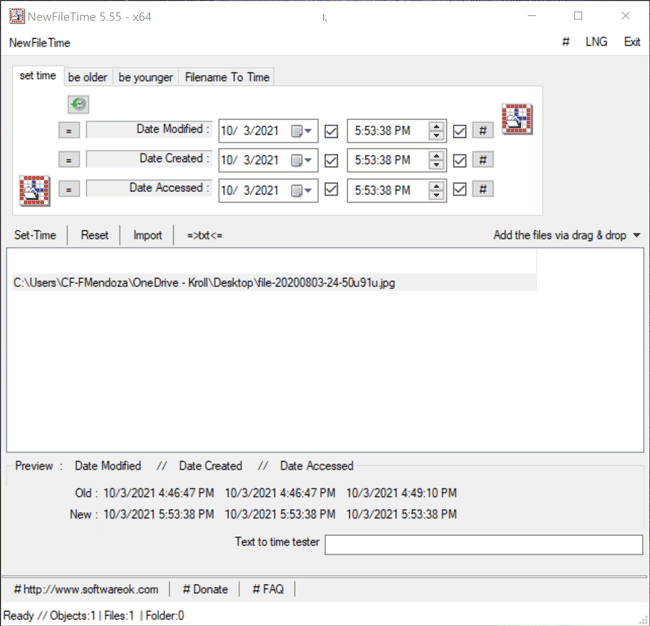 Set Time feature in NewFileTime