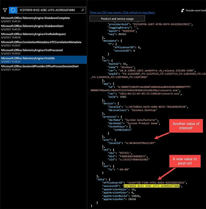 Navigating EventTranscript.db using Diagnostic Data Viewer